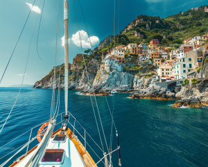 Voilier naviguant le long de la côte italienne pittoresque